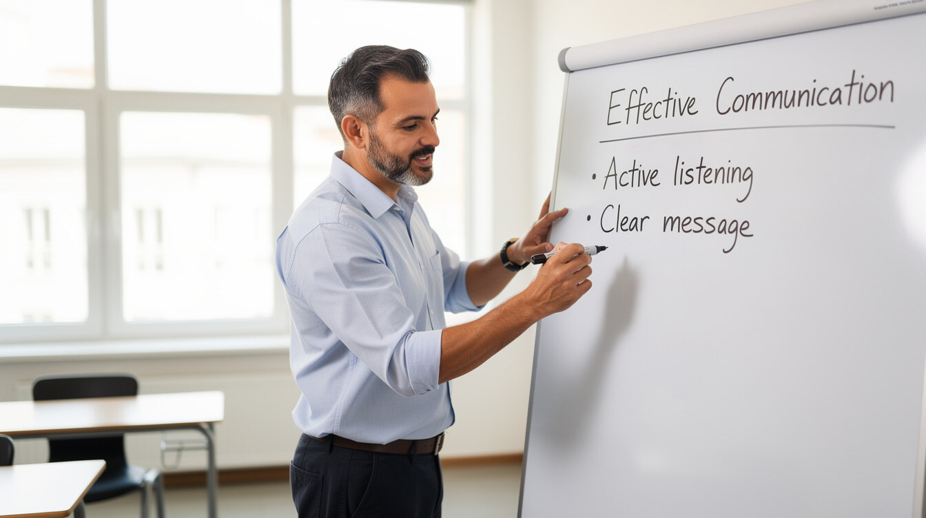 Instructor writing on a whiteboard during a class